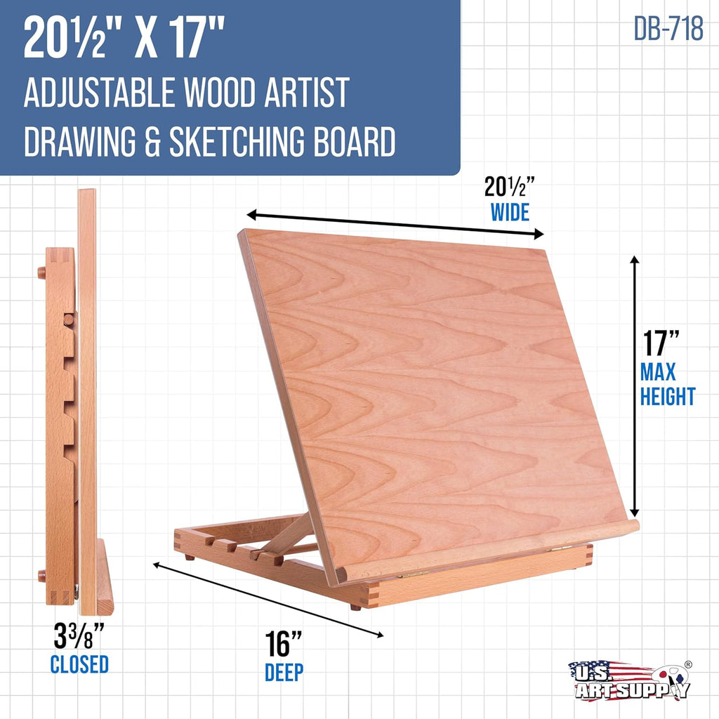 U.S Ar Suppl Larg 20-1/2inc 17inc Woode Drawin Board Adjustabl Tabl To Ease fo Paintin an Drawin Draftin Boar wit T-Square Penci Ledge