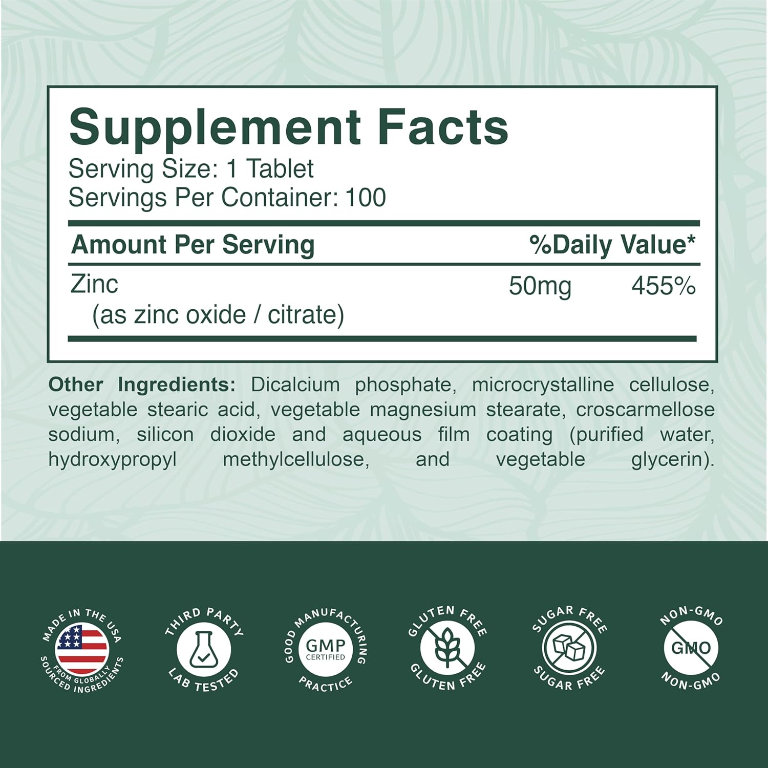 PurePremiu Natura Zin 50m Supplement fo Men/Wome GMP-Certifie Hig Potenc Vitami Zin Citrate/Oxid fo Adults Immun Antioxidant Energ Suppor 10 Tablets