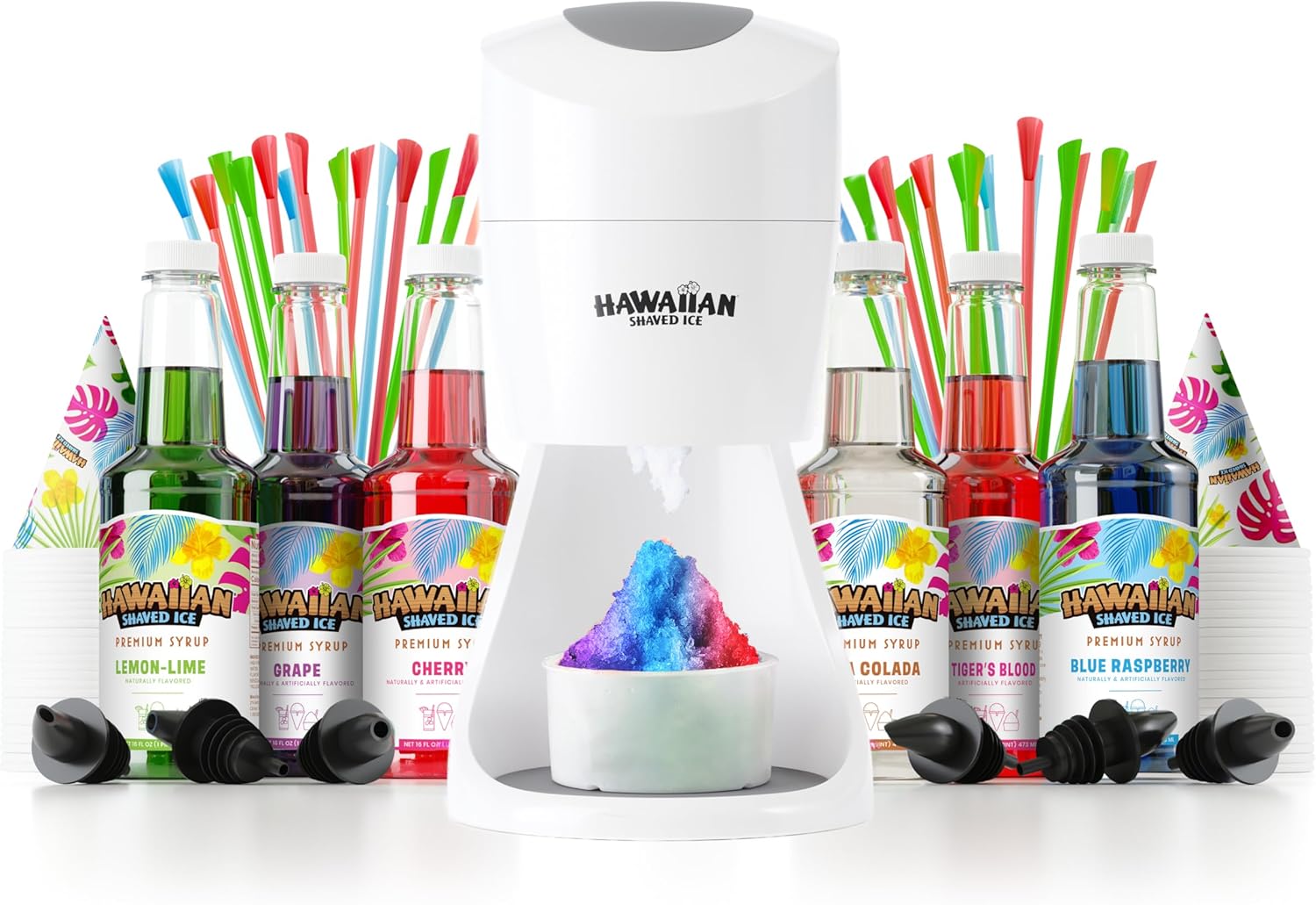 Hawaiia Shave Ic S900 Mad i US Professiona Fluff Ic Sno Con Machin fo Hom Us Complet Part Ki wit Flavo Syrups