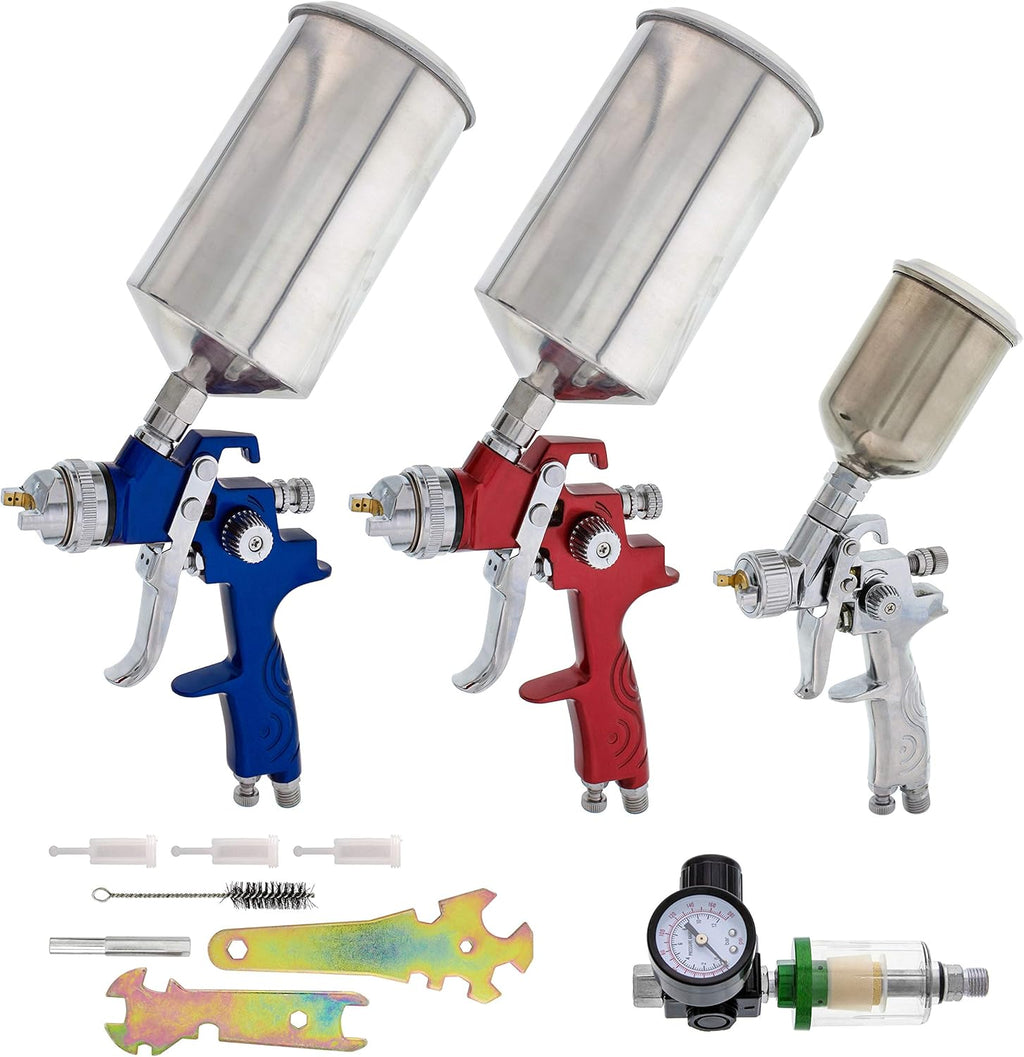TC Globa HVL Spra Gu Ki fo Aut Pain Se o Sprayer (1.0mm 1.4mm 1.8mm wit Cup Ai Regulato Aut Spra Pain Gu Se fo Primer Topcoa Touch-U (Pistol par Pinta Carros)