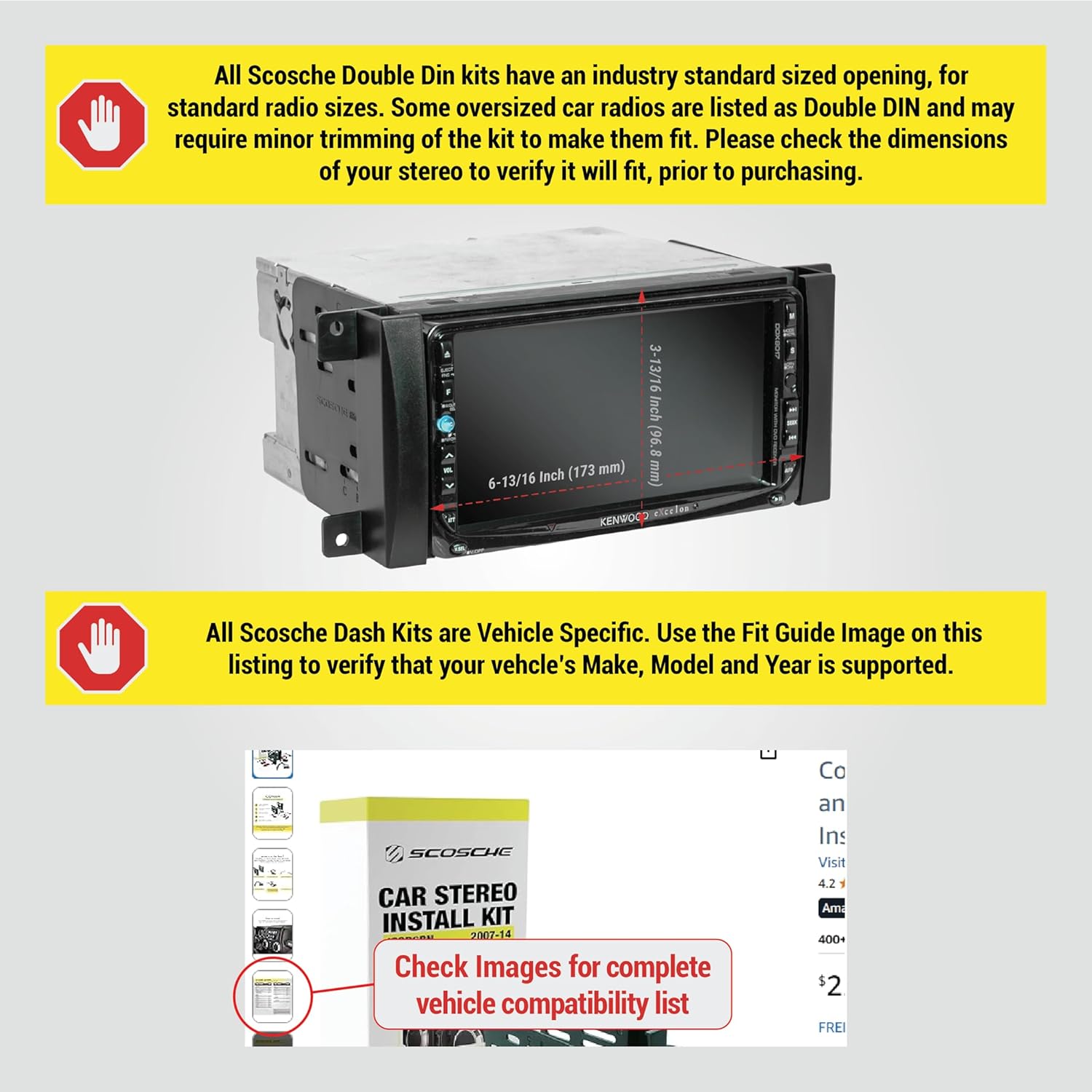 ICCR6BN Double DIN Radio Installation Dash Kit Compatible with Select 2007-2019 Chrysler, Dodge, Jeep and RAM Vehicles - Complete Aftermarket Car Stereo Install Kit - See Fit Guide In Images