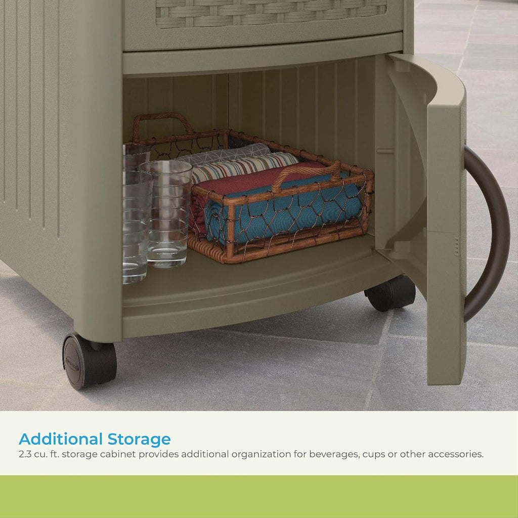 Suncas Resi 7 Quar Wicker-Loo Outdoo Pati Coole wit Wheels Hinge Lid Built-I Storag Baske an Cabine fo Outdoo Entertaining Java
