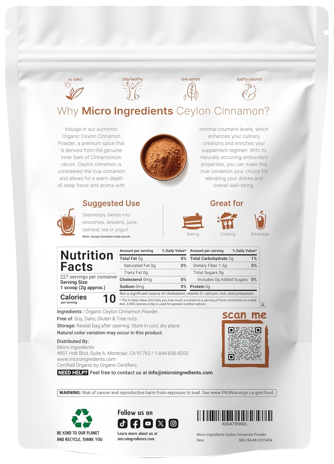 Organic Ceylon Cinnamon Powder, 1 lb | Premium Sri Lanka Source | Sweet & Earthy Flavor | Great for Baking, Cooking & Drinks | Additive Free, Non-GMO, Bulk Supply