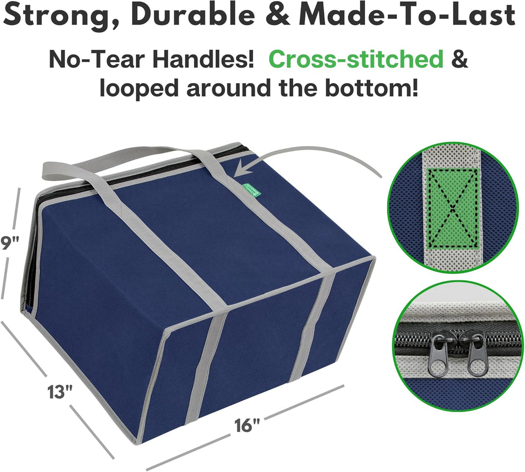 Creative Green Life XL Insulated Reusable Grocery Bags (2-Pack) - Premium Quality Cooler Bags with Hard Bottom Insert, Stands Upright, Washable