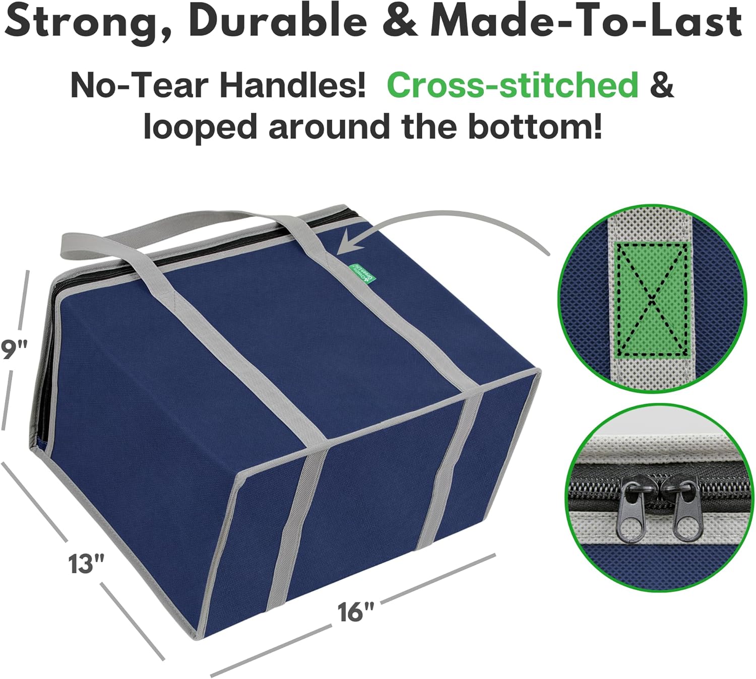 Creative Green Life XL Insulated Reusable Grocery Bags (2-Pack) - Premium Quality Cooler Bags with Hard Bottom Insert, Stands Upright, Washable