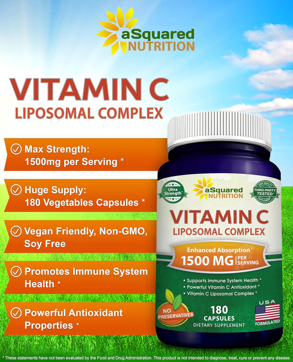 aSquare Nutritio Vitami Liposoma Comple 1500m Supplemen 18 Capsule Hig Absorptio VI Ascorbi Aci Pill Support Immun Syste Collage Healt 9 Servings