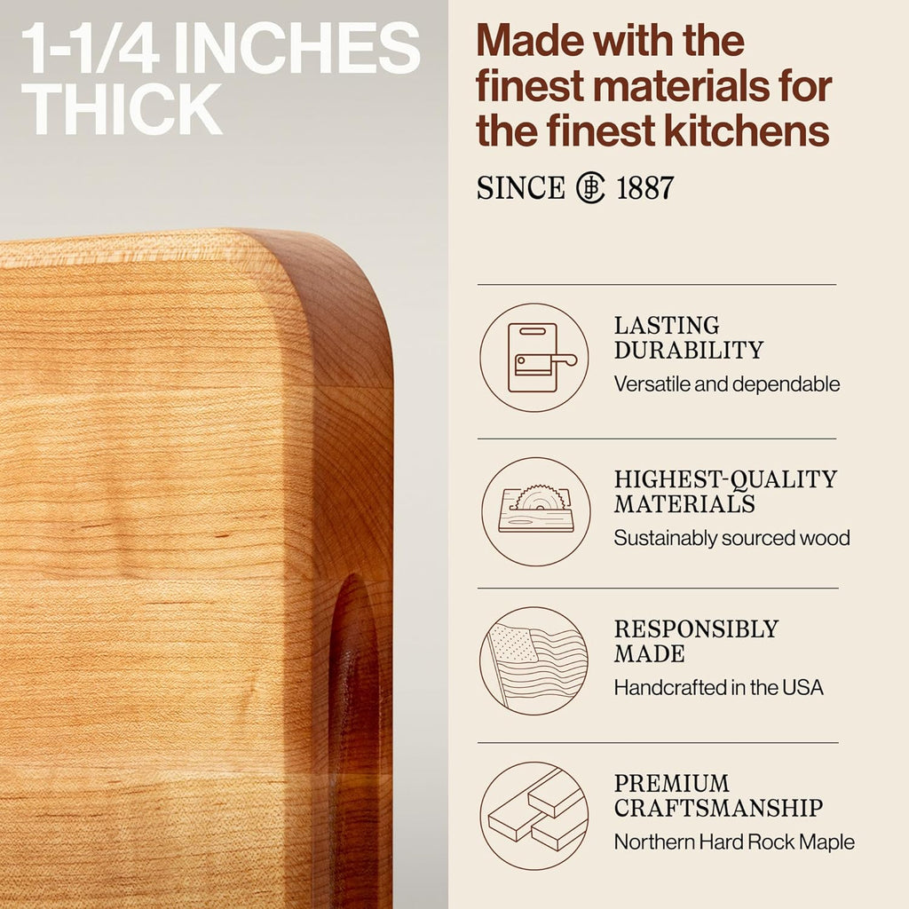 John Boos Chop-N-Slice Series Rectangular Wooden Maple Cutting Board 18¡±x12¡± ¨C 1.25¡± Thick, 8-lb Reversible Butcher Block with Eased Corners, Edge-Grain & Finger Grips ¨C Made in the USA