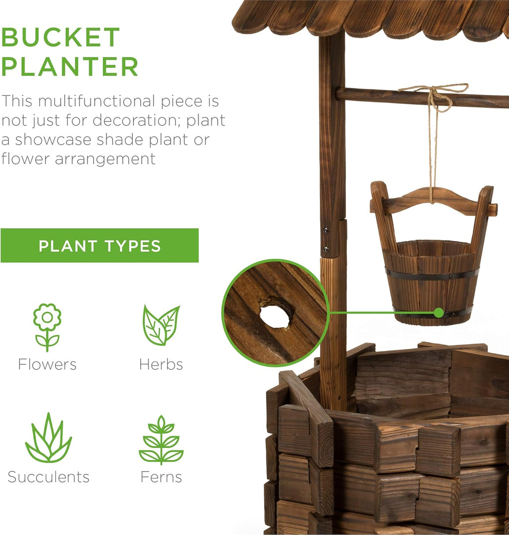 Bes Choic Product Rusti Woode Wishin Wel Plante Outdoo Hom D¨¦co fo Patio Garden Yar w/Hangin Bucket