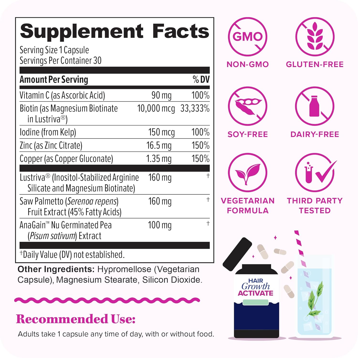 Lustriv Hai Growt Supplemen fo Wome Lustriv DH Blocke Vitamin fo Thicke Fulle Lock Bioti Sa Palmett Zin Coppe Reduc Sheddin Suppor Hai Los fo Me Wome 3 Capsules