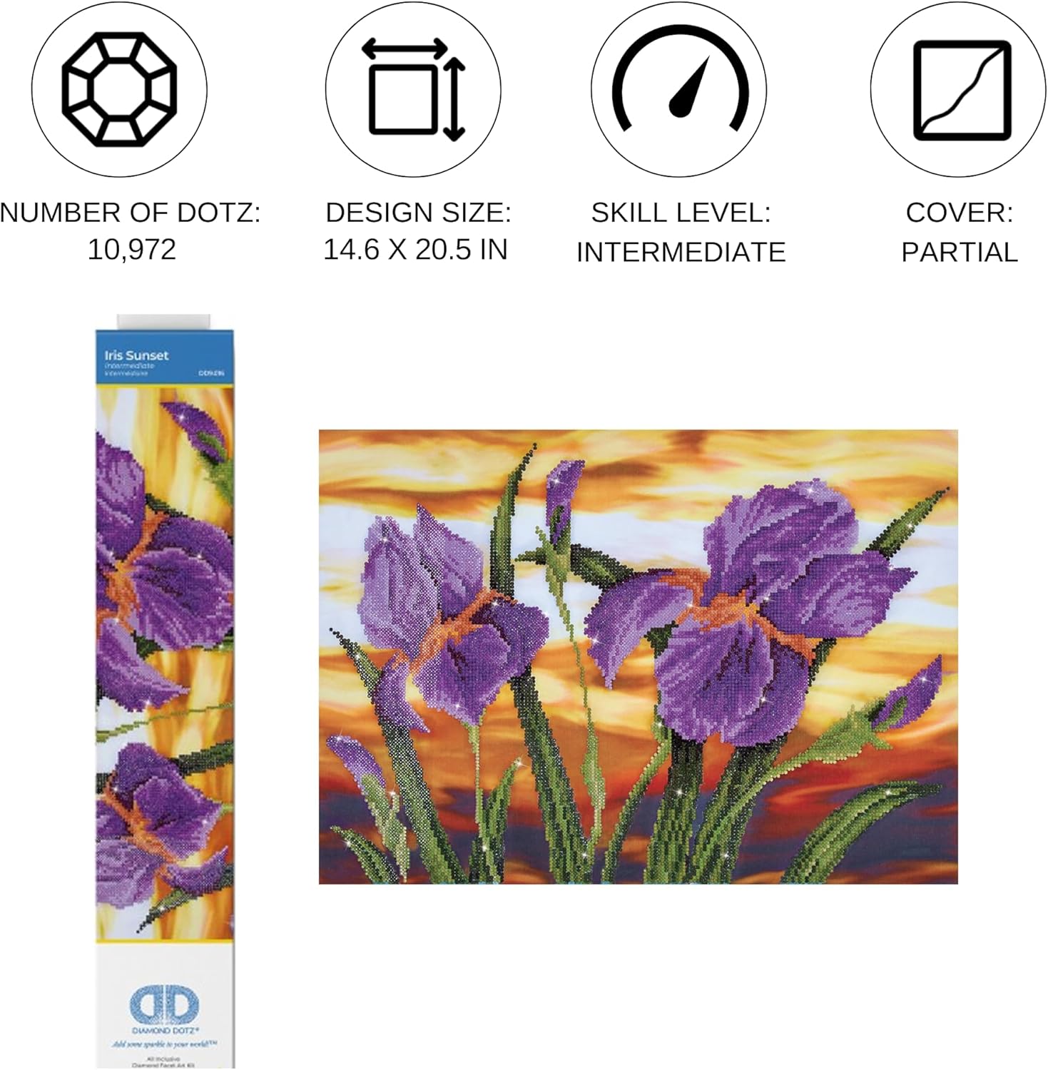 DIAMON DOT Iri Sunse Flower Diamon Paintin Kit fo Adult Diamon Ar Kit Relaxin Creativ Craf Ki wit Dot Gem 14.6inchx20.5inch