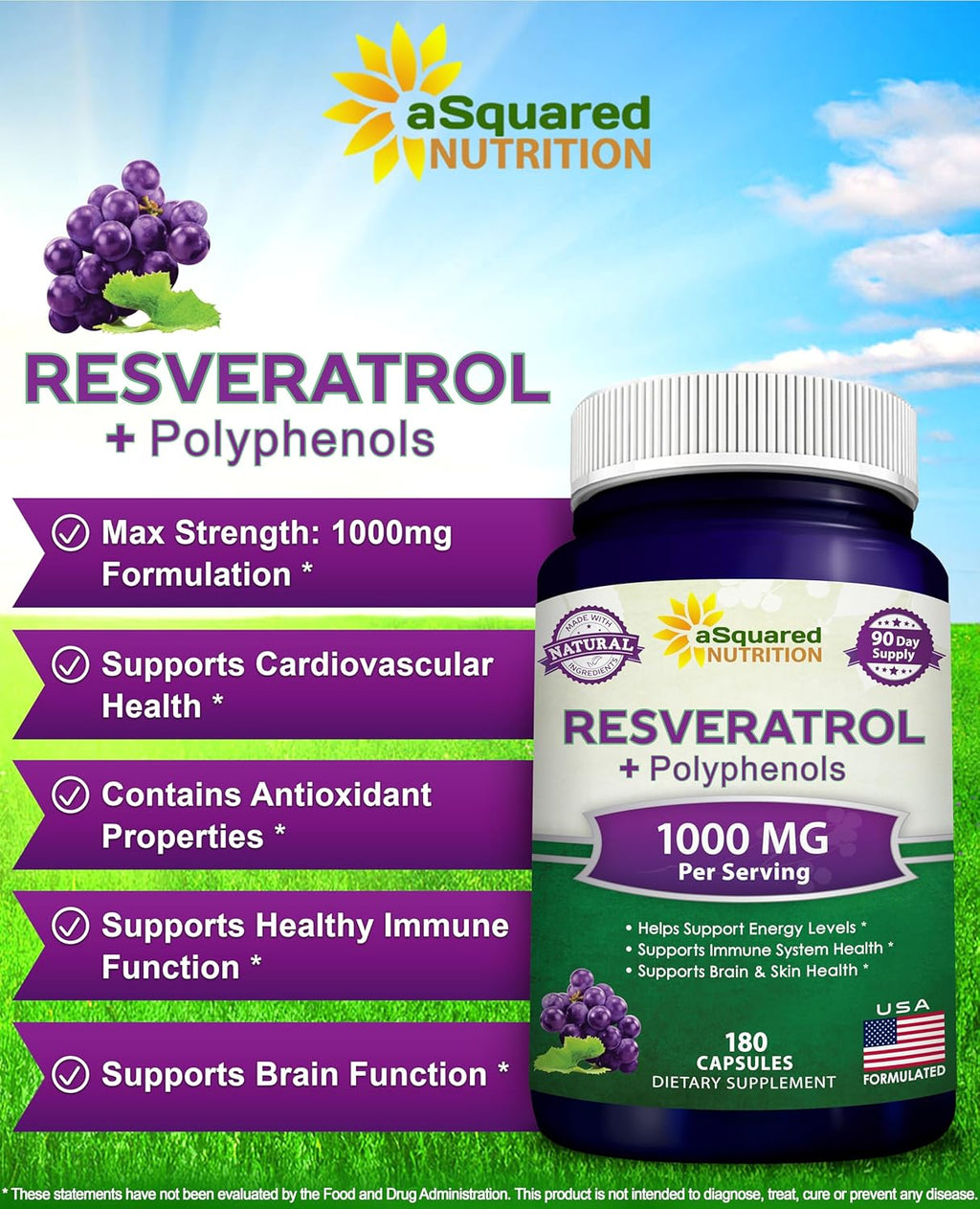 aSquare Nutritio Natura Resveratro wit Re Win Extrac 18 Capsule Tran Resveratro Antioxidan Supplemen Pill fo Pur Hear Healt Extr Strengt Trans-Resveratrol