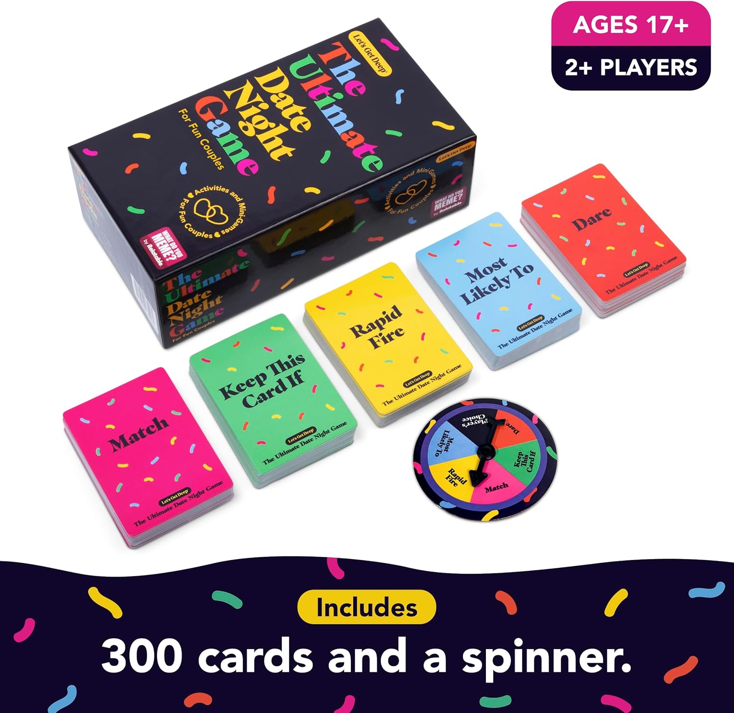 The Ultimate Date Night Game by Relatable, Great for Couples Games and Stay at Home Date Night Ideas, From The Makers of Let's Get Deep Relationship Card Game, Includes 300 Cards Spinner
