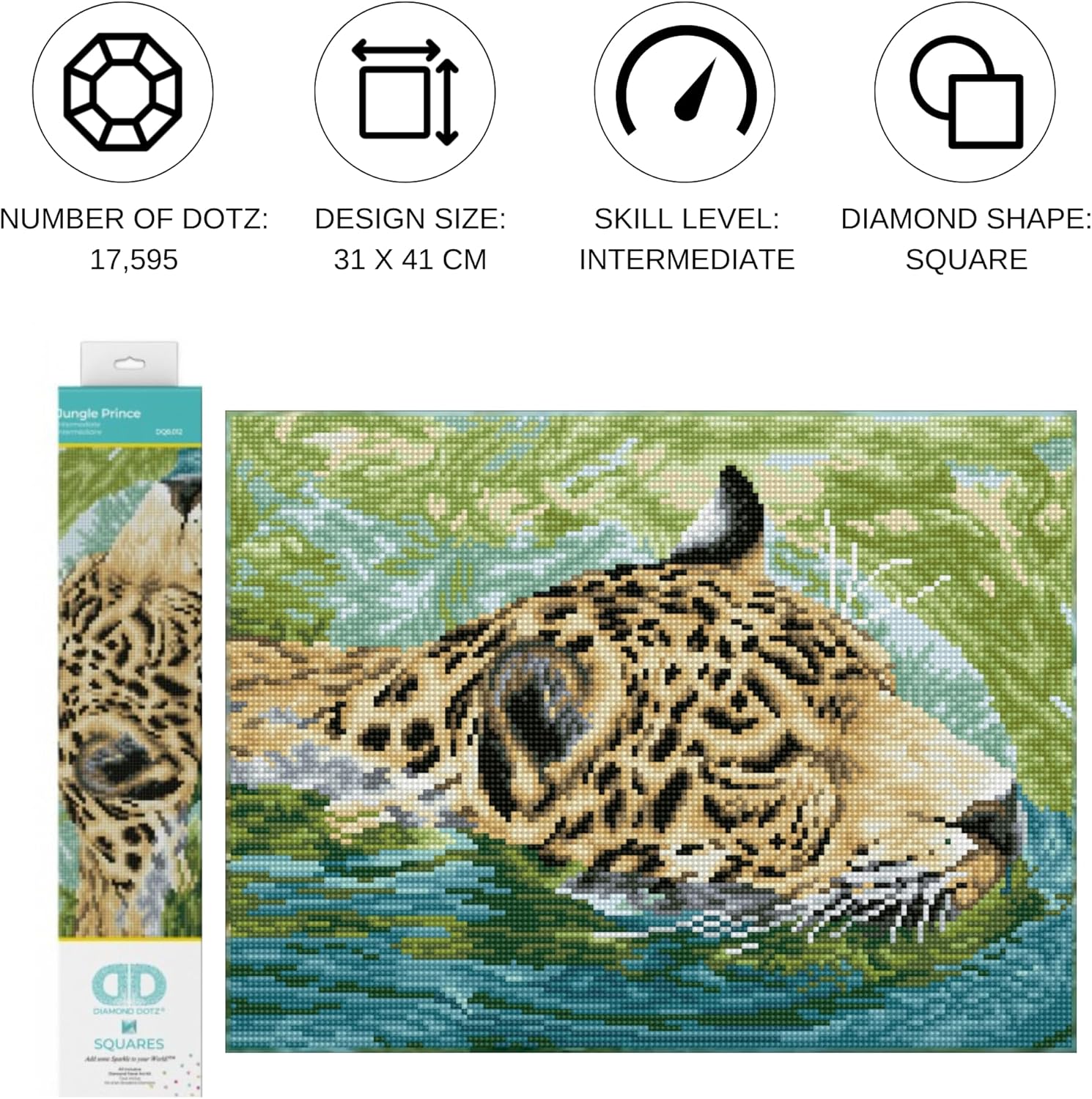 DIAMON DOT Jungl Princ Anima Diamon Paintin Kit fo Adult Diamon Ar Kit Relaxin Creativ Craf Ki wit Dot Gem 12.2inchx16.1inch
