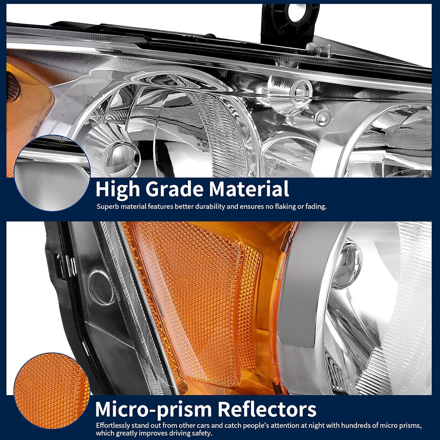 AUTOSAVER88 Headlight Assembly Compatible with 2011-2020 Dodge Grand Caravan / 2008-2016 Chrysler Town & Country Chrome Housing Amber Reflector Clear Lens