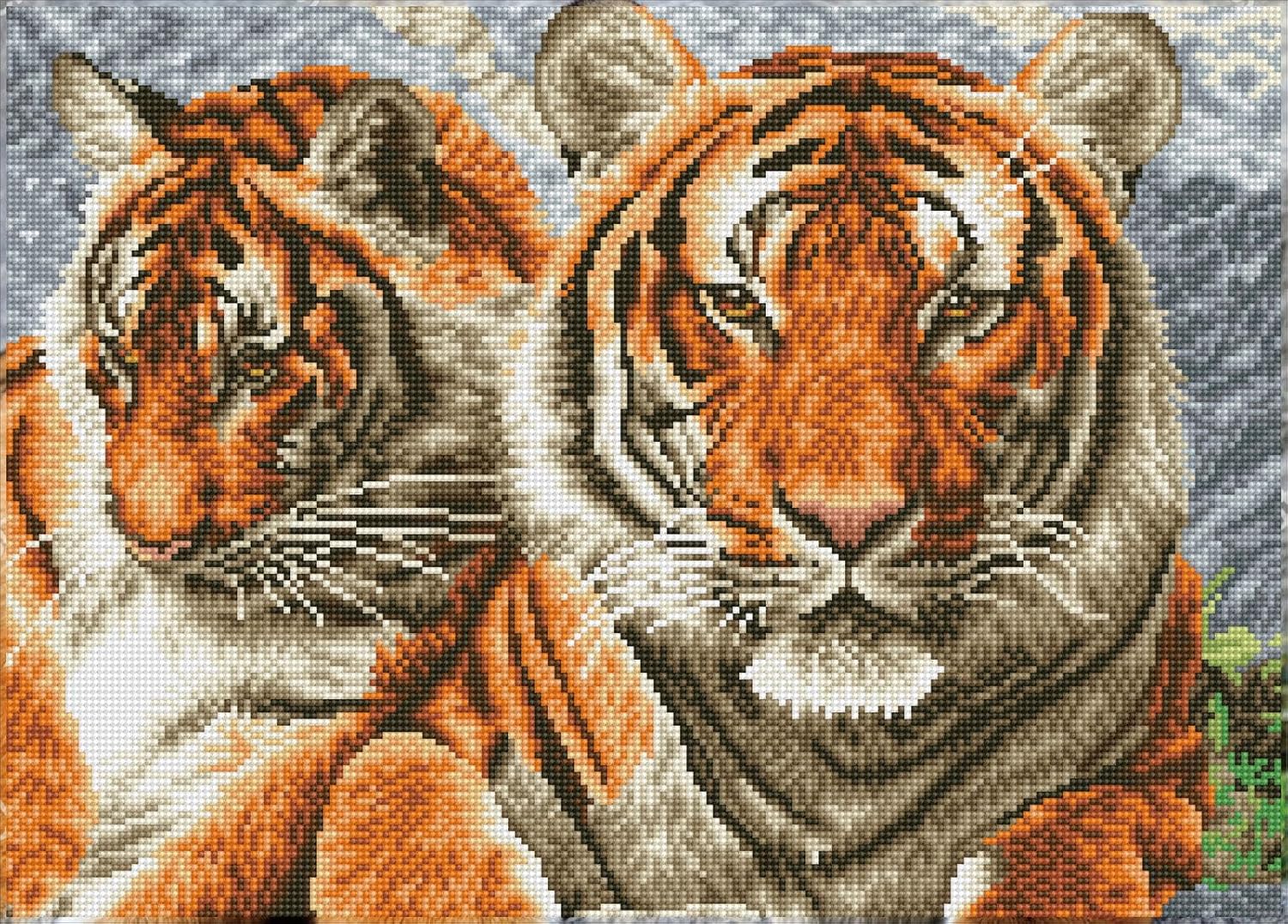 DIAMON DOT Tiger Pre-Frame Ki Anima Diamon Paintin Kit fo Adult Diamon Ar Kit Relaxin Creativ Craf Ki wit Dot Gem 20inchx14.5inch
