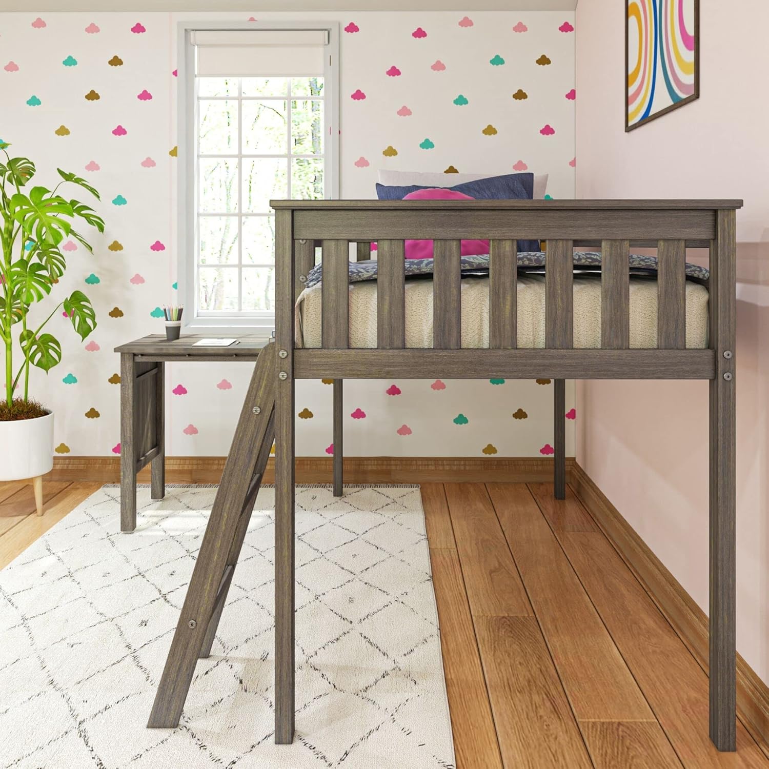 Ma Lil Lo Lof Bed Twi Be Fram Fo Kid Wit Pull-Ou Desk Clay