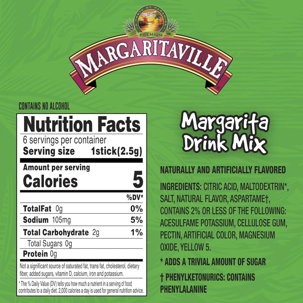 Margaritaville Singles to Go Water Drink Mix - Margarita Flavored, Non-Alcoholic Powder Sticks (12 Boxes with 6 Packets Each - 72 Total Servings), 0.65 Ounce (Pack of 12)