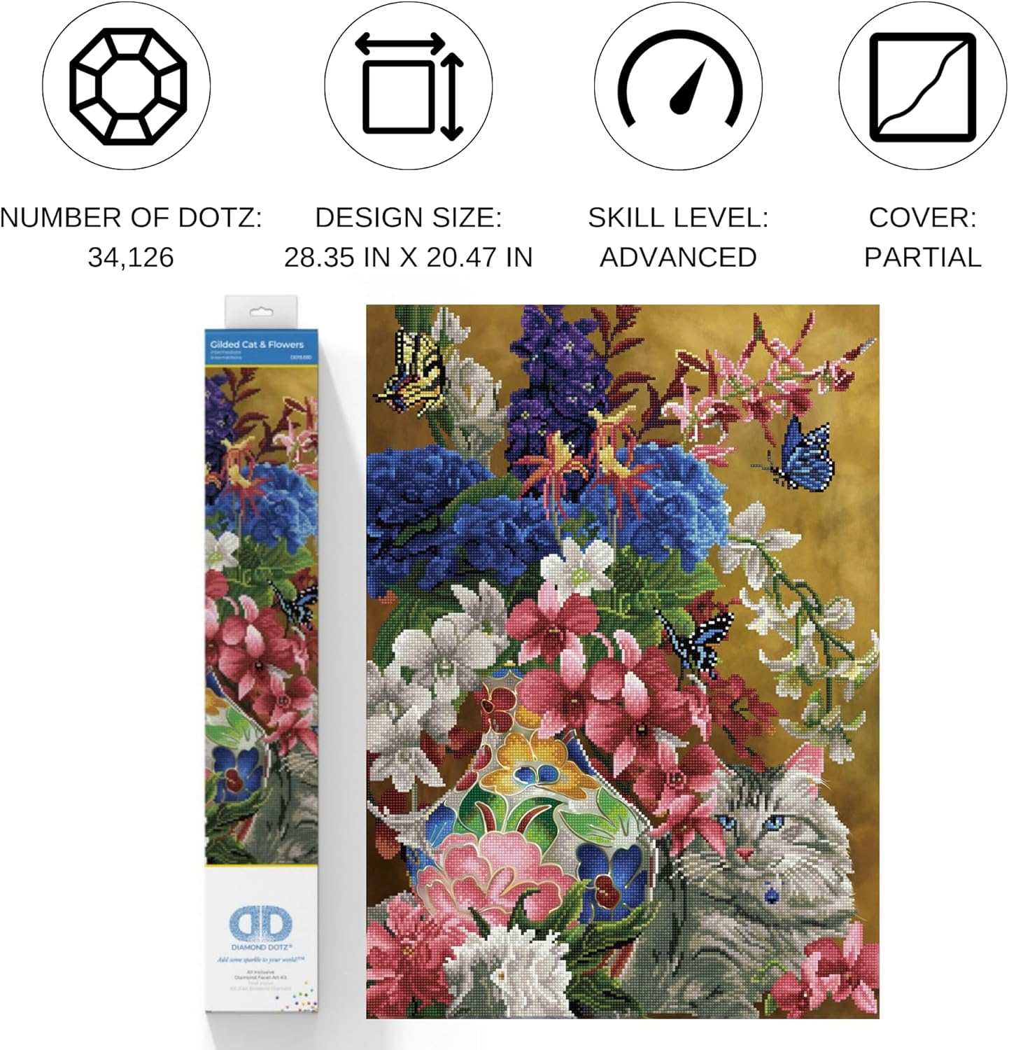 DIAMON DOT Gilde Ca Flower Anima Diamon Paintin Kit fo Adult Diamon Ar Kit Relaxin Creativ Craf Ki wit Dot Gem 30.7inchx21.7inch