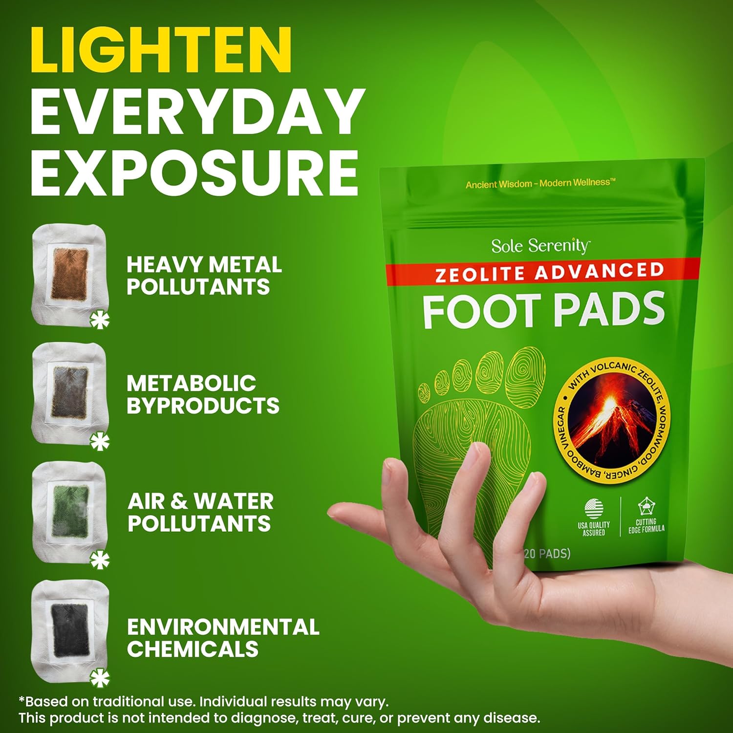 Sol Serenit Foo Pad Zeolit Mineral Ginge Root Wormwood Bambo Vinegar Foo Sp fo Ach Fee ( Pack)