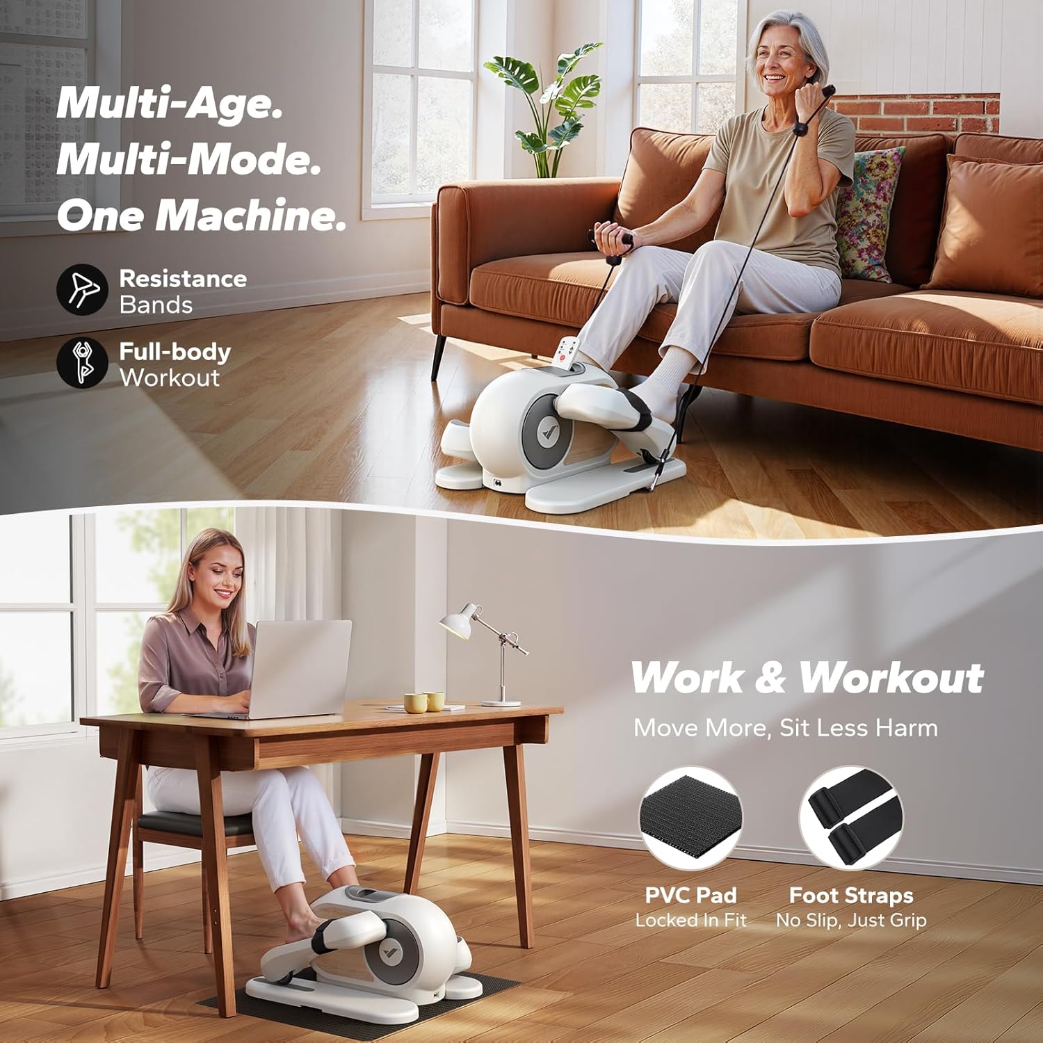 MERAC Unde Des Elliptica Exercis Machine Le Exercise Whil Sittin fo Senior wit 1 Adjustabl Speed Remoter Quie Portabl Seate Peda Exercise Full Assembled