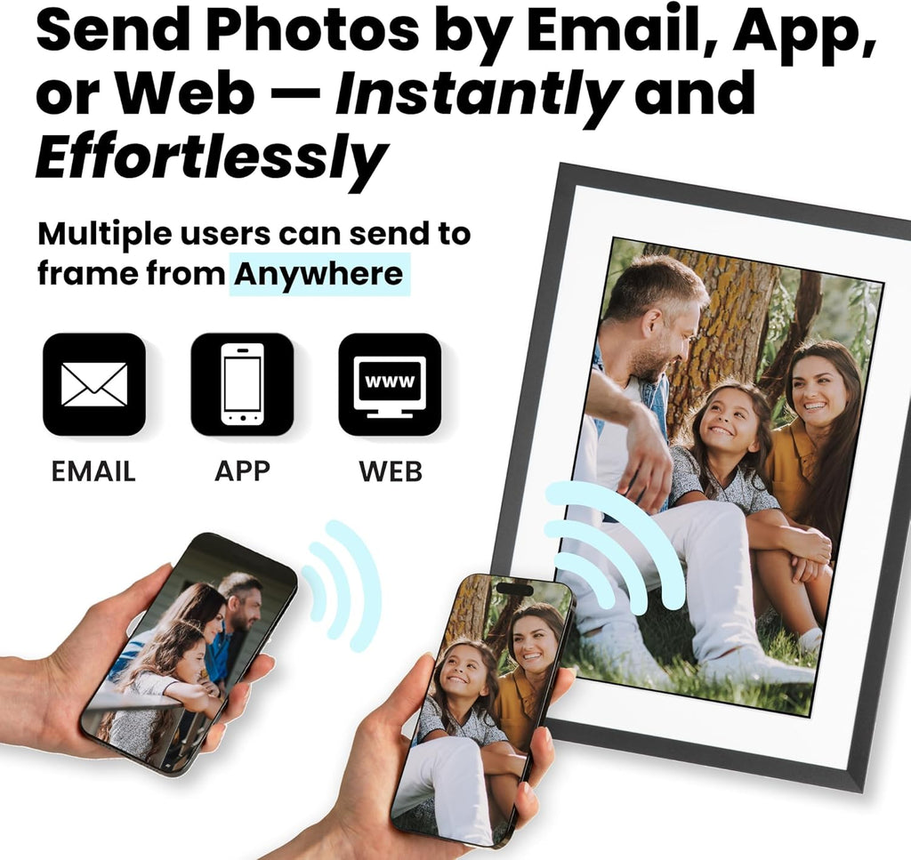 PhotoSpring No Subscription, 10in WiFi Digital Picture Frame, Email App Web, USA Company, 32gb Touch Screen, Play Videos up to 5min