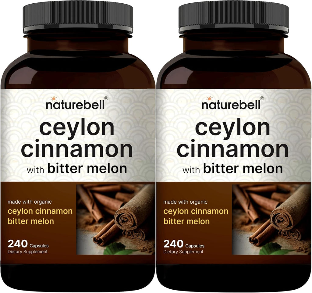 NatureBell 2 Pack Ceylon Cinnamon 9000mg Per Serving, 480 Capsules | Made with Organic Sri Lanka Ceylon Cinnamon Plus Organic Bitter Melon ¨C Non-GMO, No Gluten