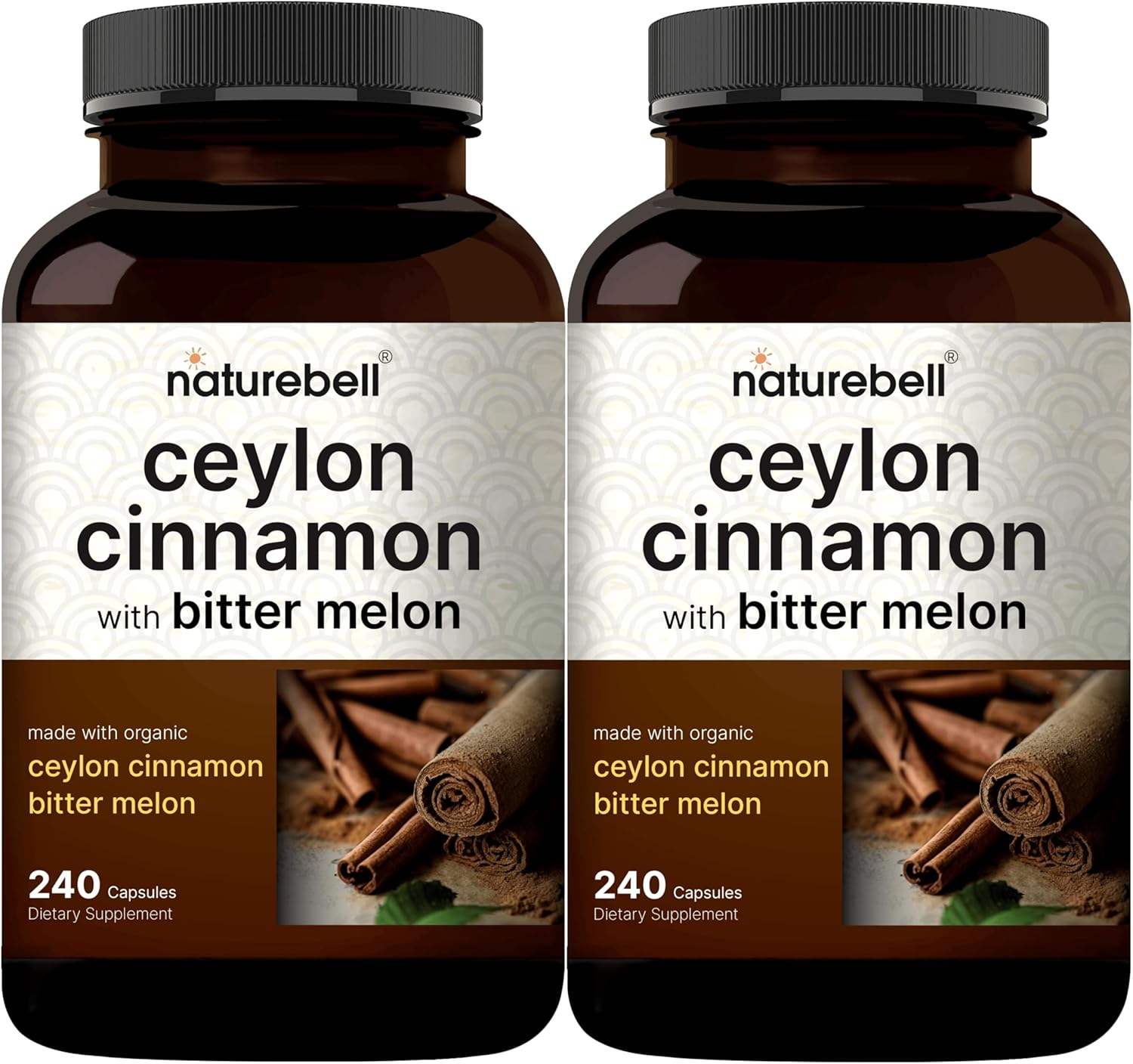 NatureBell 2 Pack Ceylon Cinnamon 9000mg Per Serving, 480 Capsules | Made with Organic Sri Lanka Ceylon Cinnamon Plus Organic Bitter Melon ¨C Non-GMO, No Gluten