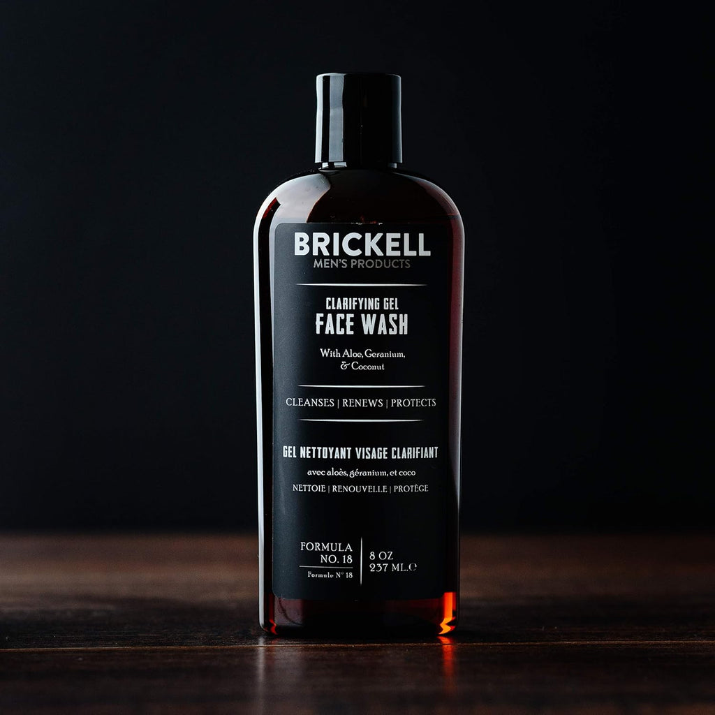 Brickell Men's Clarifying Gel Face Wash for Men, Natural and Organic Rich Foaming Daily Facial Cleanser Formulated With Geranium, Coconut and Aloe, 8 Ounce, Scented