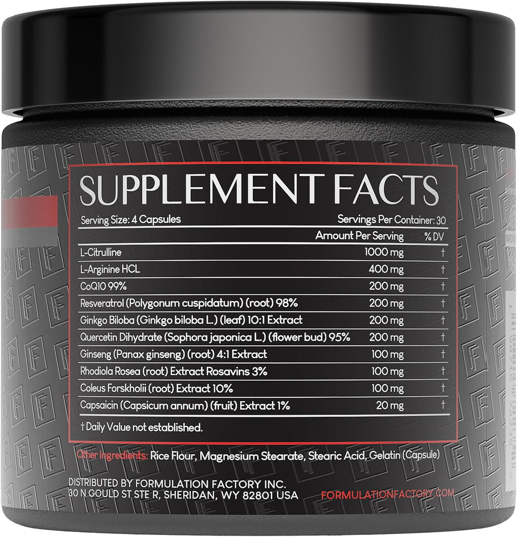 Formulatio Factor Hear o Steel 10-in- Metaboli Maximize Nitri Oxid Supplement Bloo Pressur Support Arginine Citrullin Natura Pre-Workout Energ Managemen 12 Count