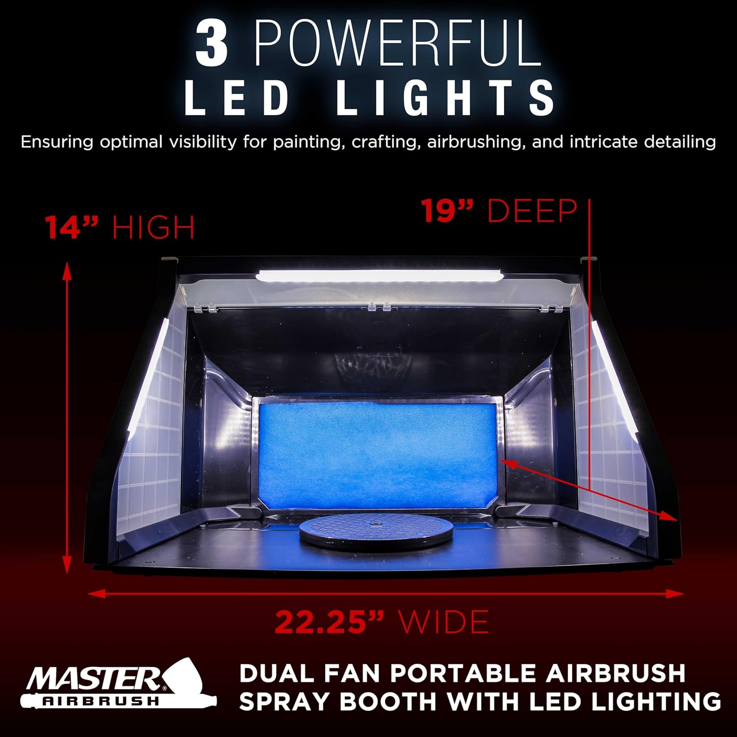 Maste Airbrus Larg Portabl Airbrus Spra Boot Statio wit LE Lights 25 Fan Turntabl 6 Exhaus Hose 22.25inchx19inchx14inc Hobb Airbrus Boot fo Painting Models Arts Crafts Cakes