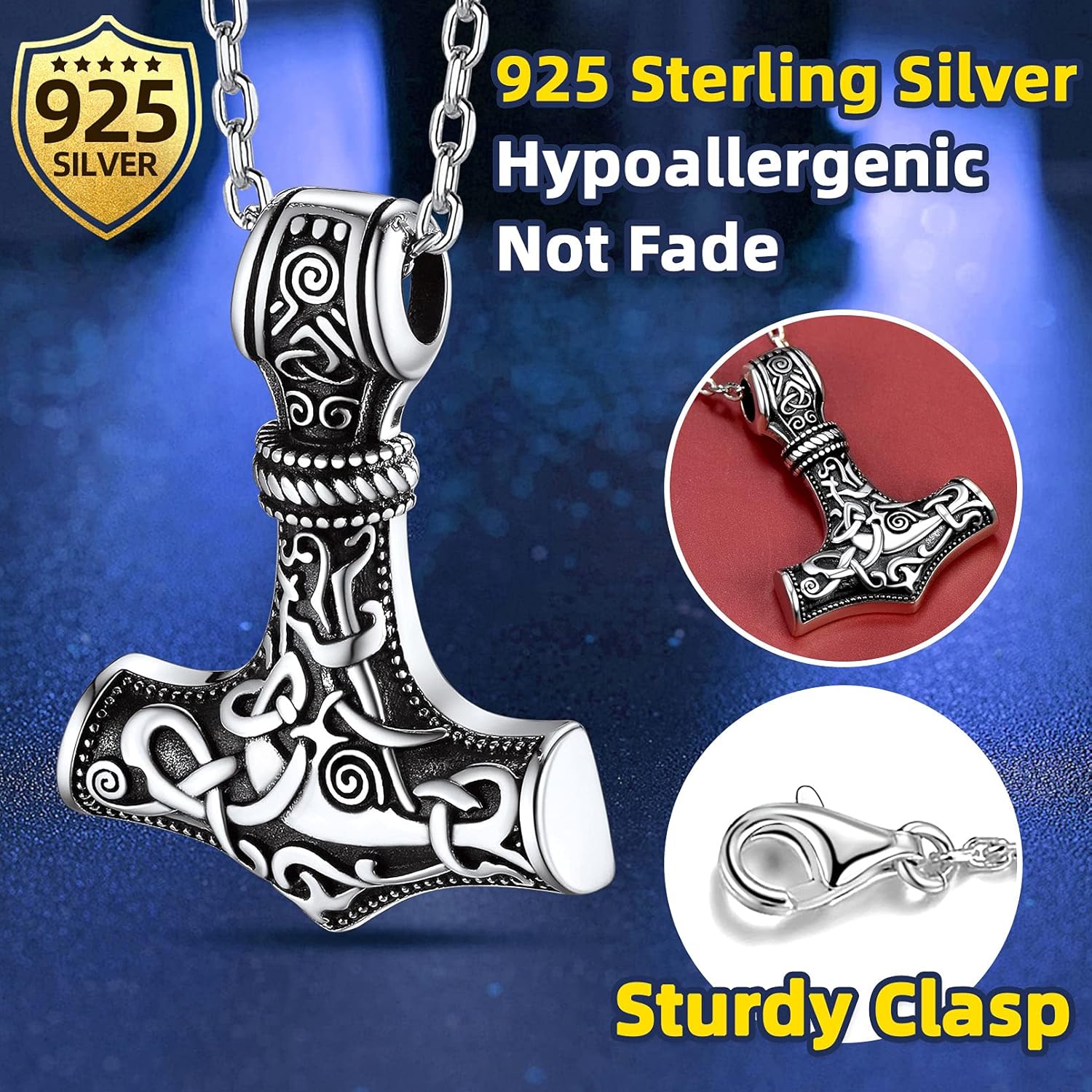 FaithHeart Viking Thor's Hammer Talisman Necklace for Men, Vintage Norse Mjolnir Amulet Pendant with Sturdy Wheat Chain, Stainless Steel Jewelry (Gift Box)