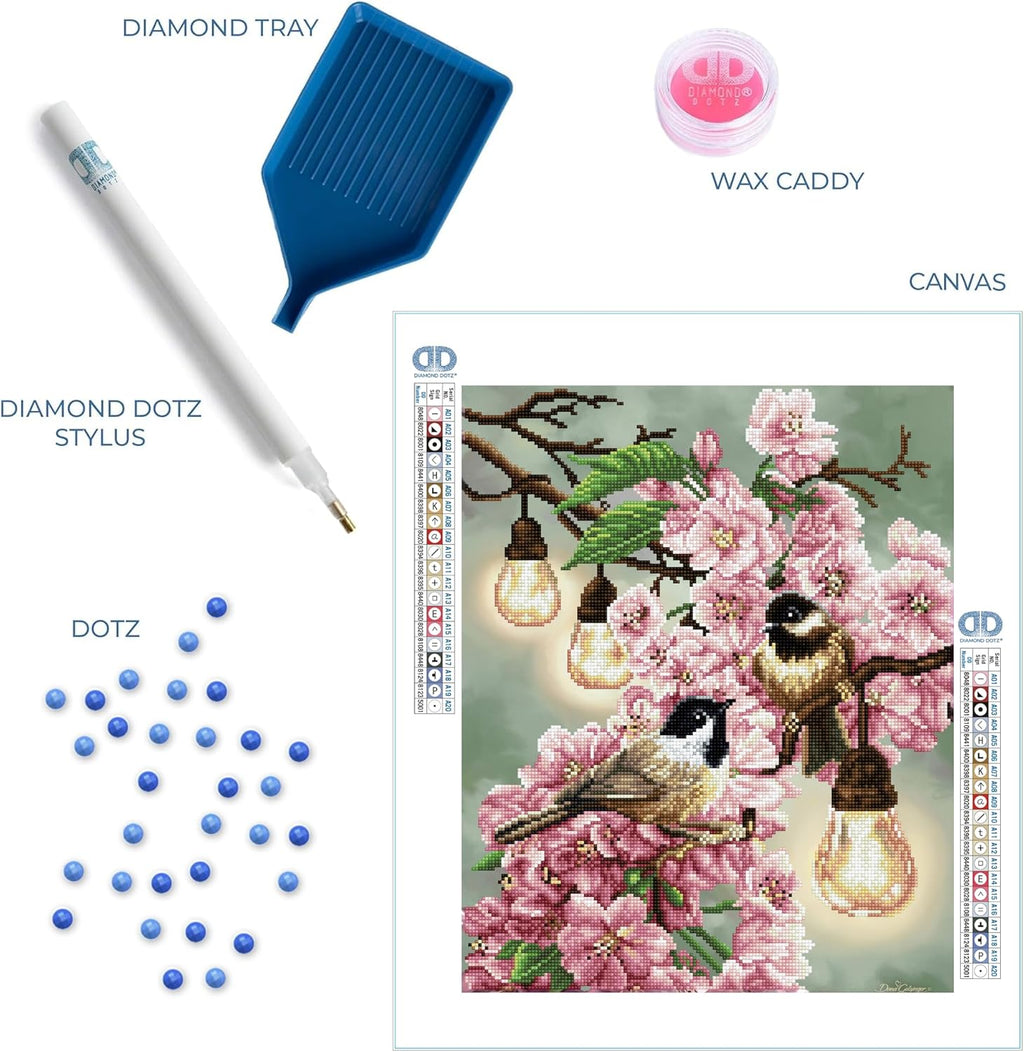 DIAMON DOT Cherr Blossom Chickadee Ar Craf Kit Partia Dril Roun Dot fo Adults