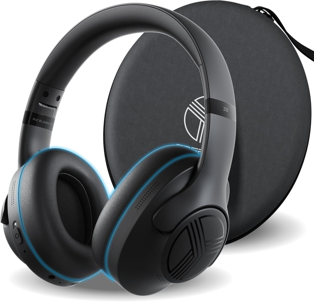 TREBLAB Z2 Hybrid Active Noise Cancelling Workout Headphones - Signature-HD Sound, Deep Bass, 58H Battery, Comfortable, Foldable Over Ear Bluetooth Headphones Wireless w/Mic for Calls, for Gym, Sport