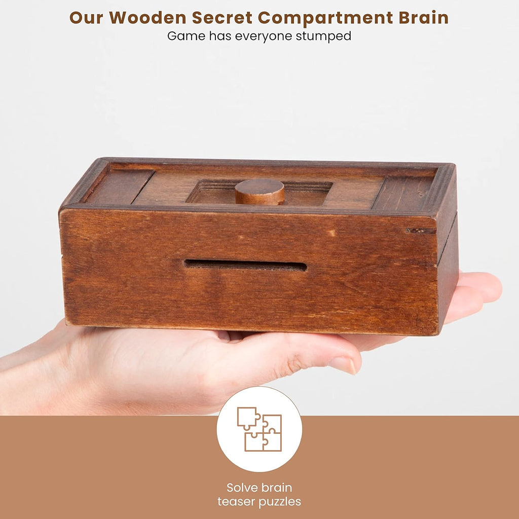 Bits and Pieces Secret Money Puzzle Box - Camouflage Your Cash Money Holder - Wooden Brain Teaser - Wooden Secret Hidden Compartment (Single Knob Puzzle Box)
