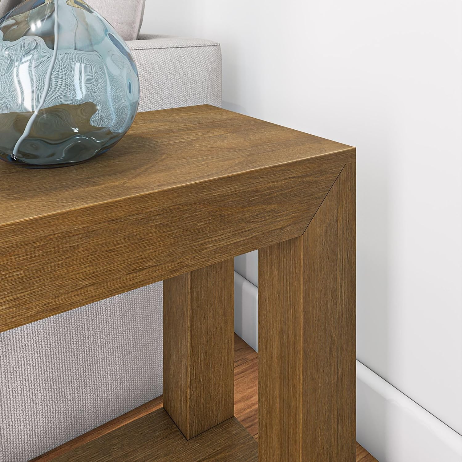 Plank+Beam Modern Rectangular Side Table with Shelf, 25inch, Solid Wood Narrow End Table for Living Room with Storage, Compact Bedside Table for Small Spaces, Pecan Wirebrush