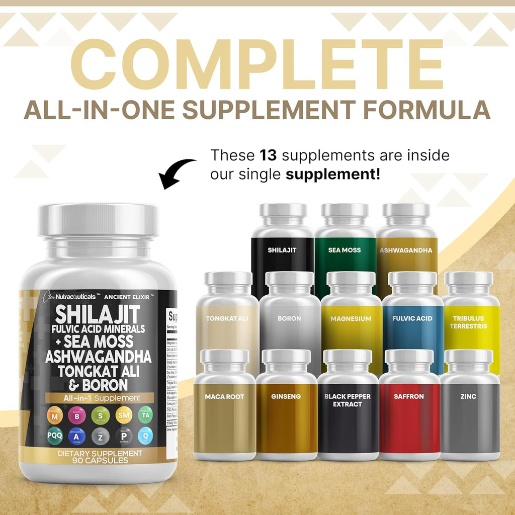 Clea Nutraceutical Shilaji Supplemen fo Me wit Se Moss Tongka Ali Ashwagandha Boron Zinc CoQ10 PQ Fulvi Aci Capsule Energ Suppor 9 Coun Resin Gumm Powde Alternative