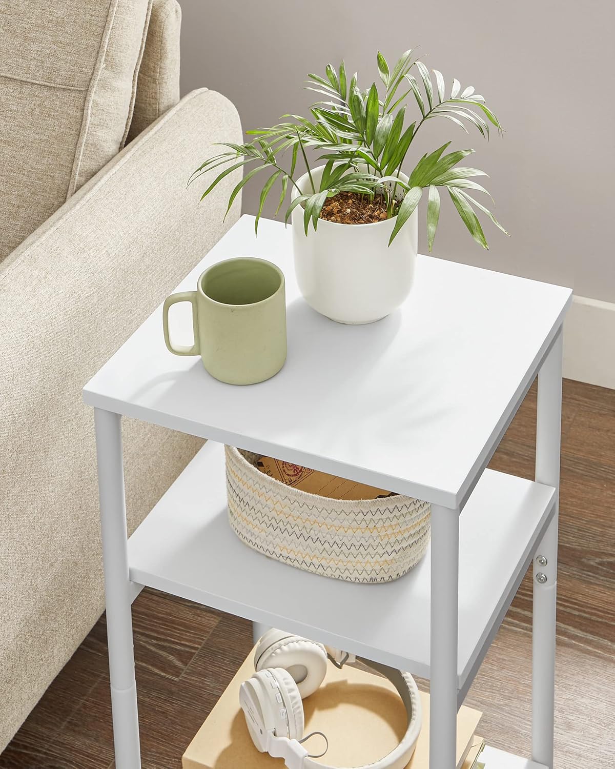 Side Table, Small End Table, Tall Nightstand for Living Room, Bedroom, Office, Bathroom, White ULET273W14