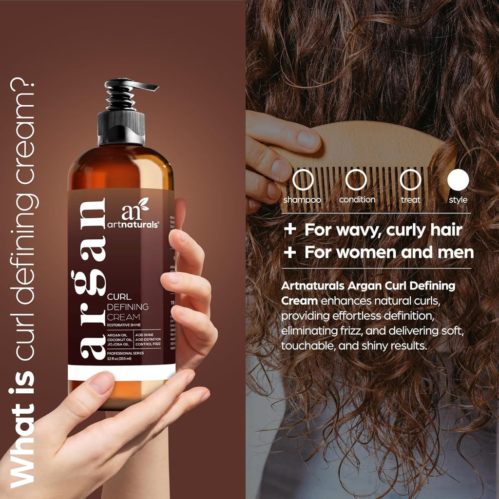 Artnatural Cur Definin Cream-Moisturize Enhance w/Almond Jojob Arga Oi Natura Friz Contro fo Wav Curl Hai Product Sulfat Fre 1 O fo Wome an Men