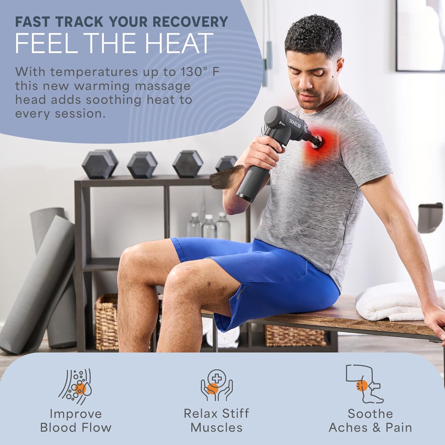 LifePro Sonic LX Athletic Heated Massage Gun ¨C Deep Tissue Portable Massager for Muscle Recovery - 9 Speed & 10 Heads Massage Gun - Rechargeable Percussion Massager for Athletes & Sports Enthusiasts