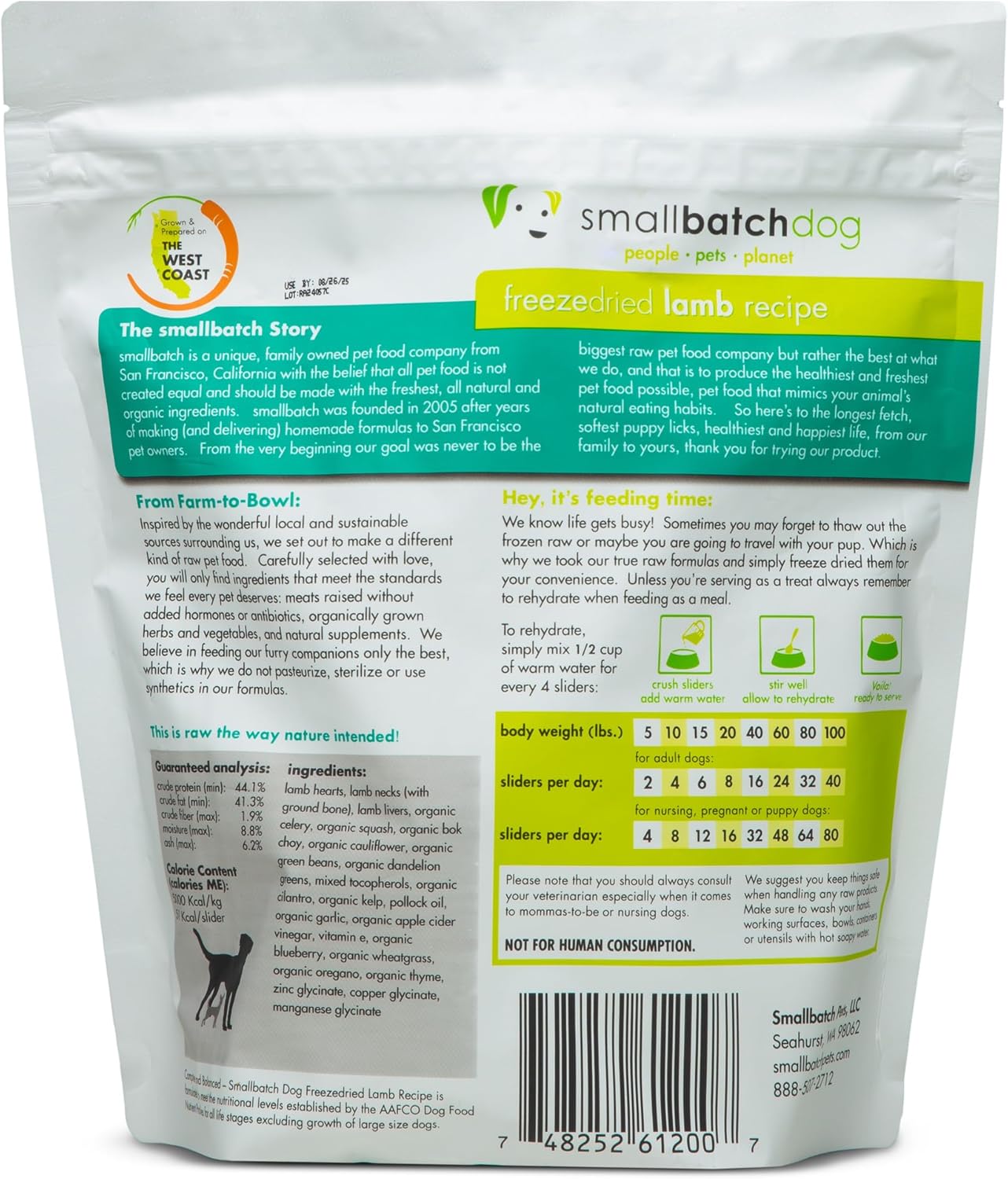 smallbatch Pets Freeze Dried Raw Dog Food, Lamb Recipe, 14 oz, Organic High Protein Dog Food, Grain Free, Made in The USA, Humanely Raised Meat, Single Protein, for Picky Eaters, Hydrate & Serve