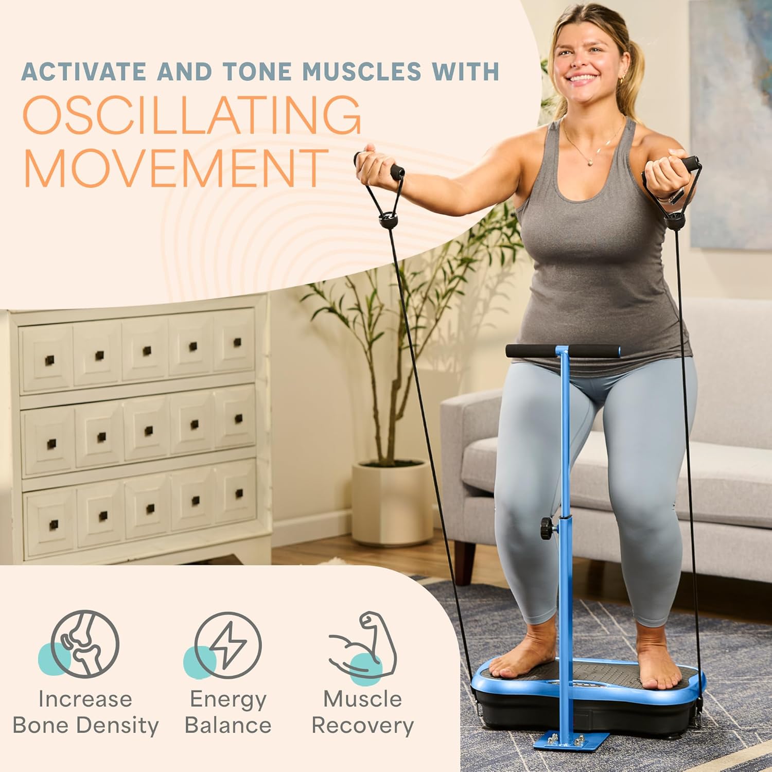 Lifepro TrimLite Vibration Plate Exercise Machine with Handlebars ¨C Whole Body Vibration Platform for Lymphatic Drainage & Weight Loss ¨C 99 Speed Levels, Bluetooth Speaker, Resistance Bands & Remote
