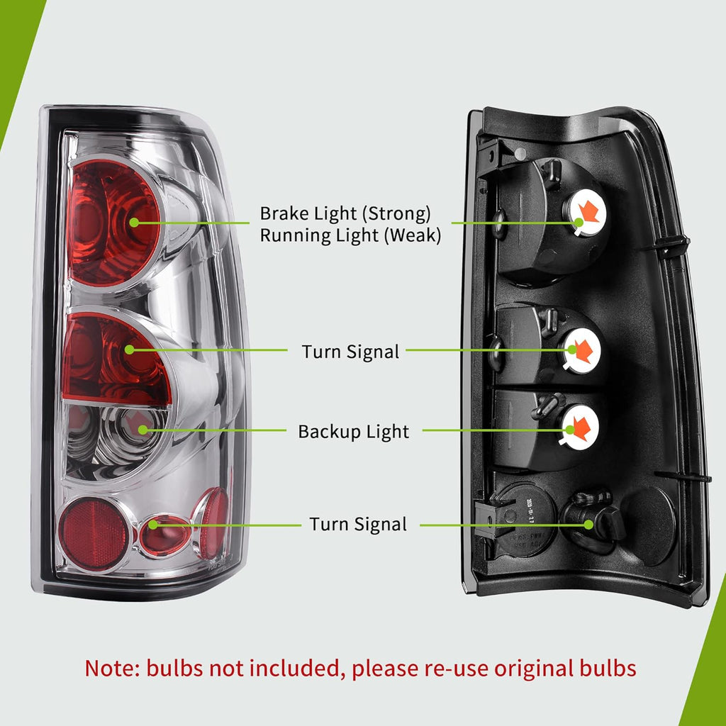 AUTOSAVER88 Tail Lights Assembly Compatible with 1999-2006 Chevy Silverado 1500 2500 3500/2007 Silverado with Classic Body Style/ 1999-2002 GMC Sierra 1500 2500 3500 OE Replacement/Chrome Clear Lens