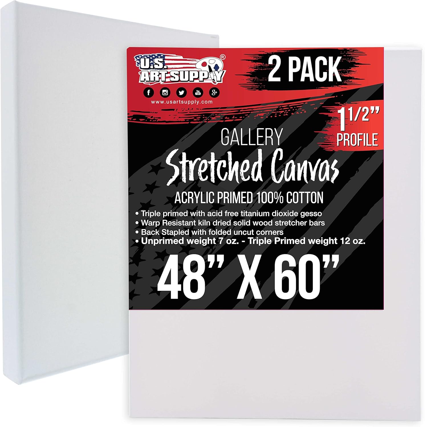U.S Ar Suppl X-Larg Stretche Canva fo Paintin 48x6 inc Galler Dept 1-1/2inc Thick 2-Pac 12o Acryli Gess Tripl Primed Professiona Artis Quality 100 Cotto Oil Pourin Paint