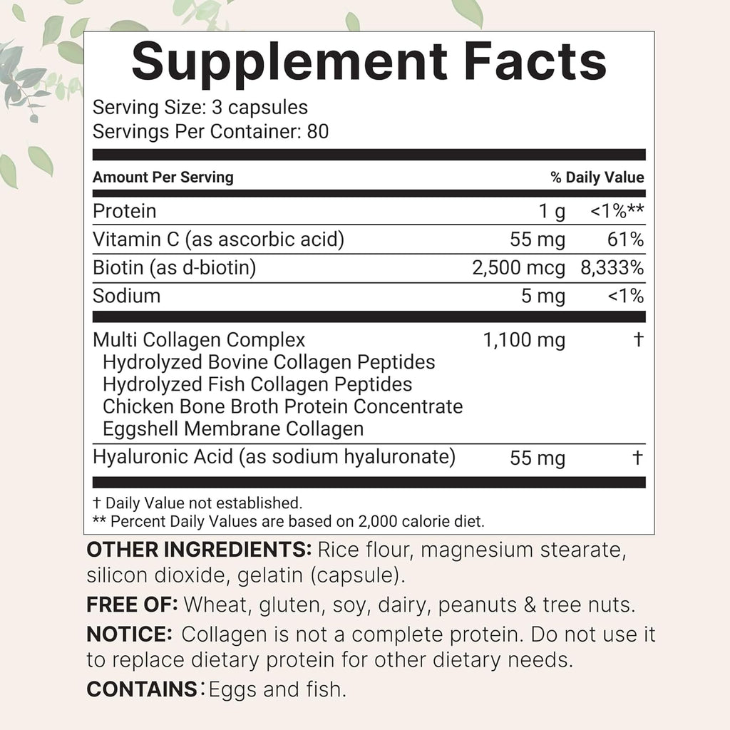 Micro Ingredients 2 Pack Multi Collagen Pills for Women Men, 480 Capsules | Type I, II, III, V, X | Hydrolyzed Peptides with Biotin, Hyaluronic Acid, Fat Soluble Vitamin C Complex | Filler Free
