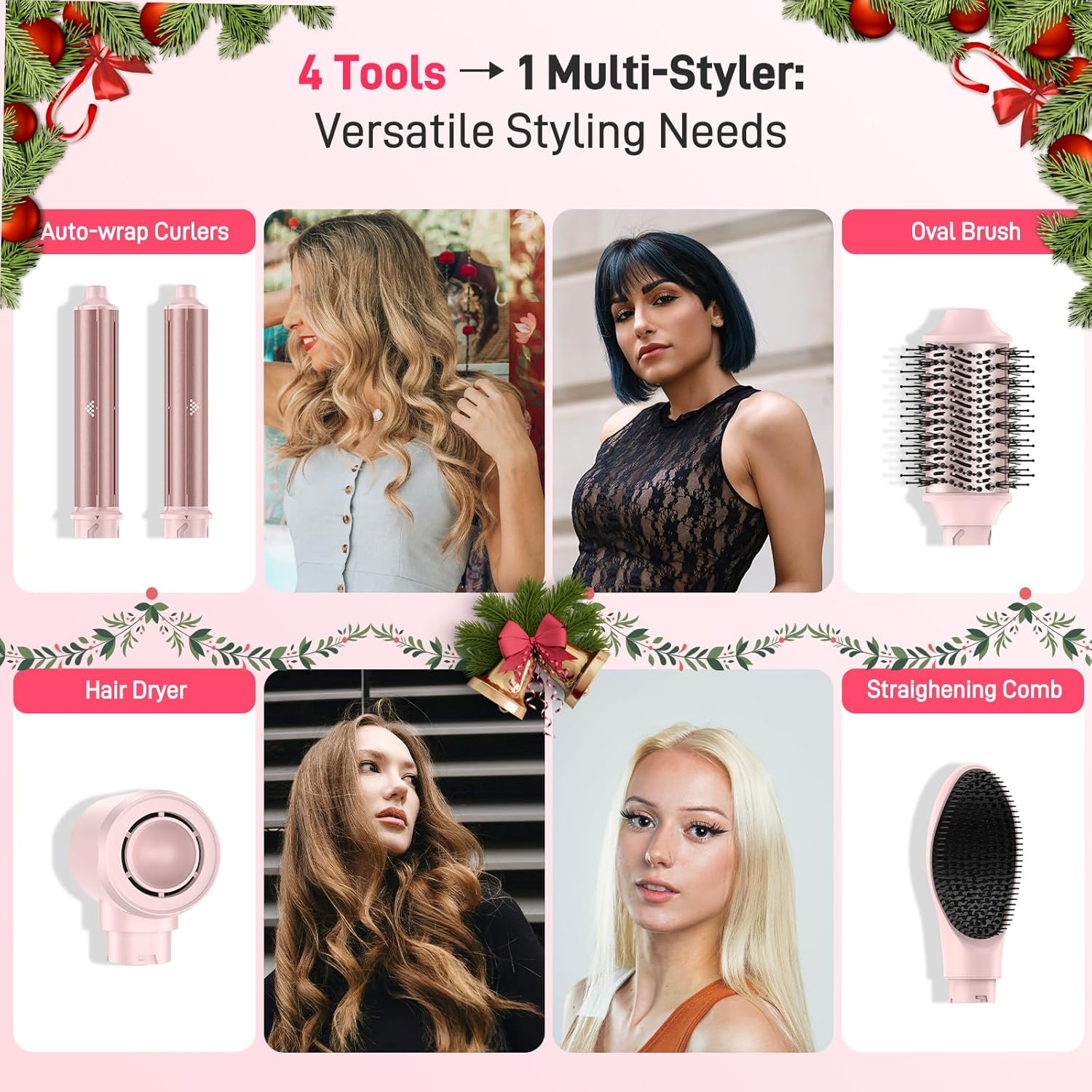 Dual Voltage Hot Air Styler Wrap - 5 in 1 Hair Dryer Brush with Fast Drying Blow Dryer, Styling, Straightening & Volumizing with Travel Bag (100V¨C240V) Gift for Women