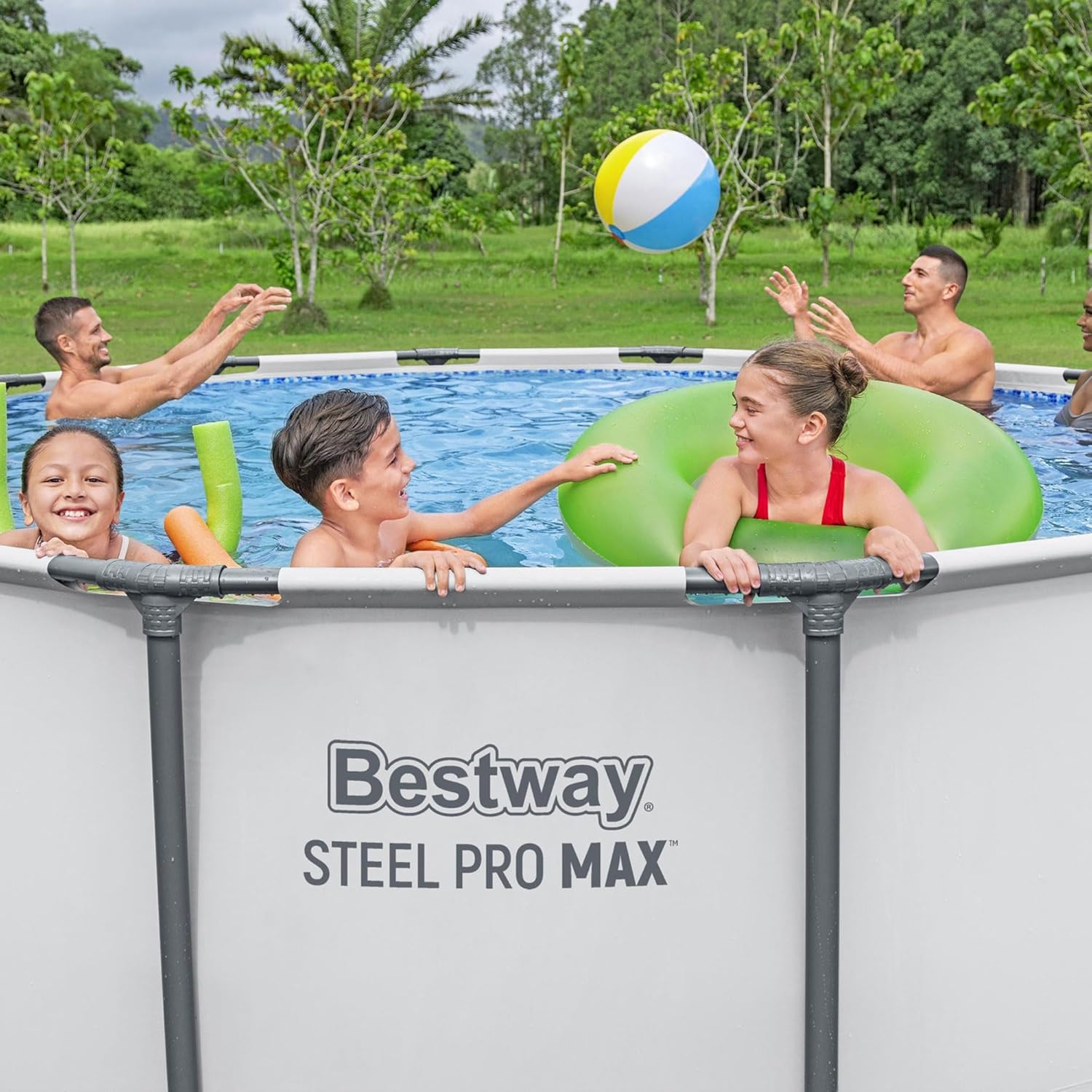 Steel Pro MAX 13' x 48inch Above Ground Pool, Round Metal Frame Outdoor Swimming Pool Set with Filter Pump, Ladder, and Cover, Gray