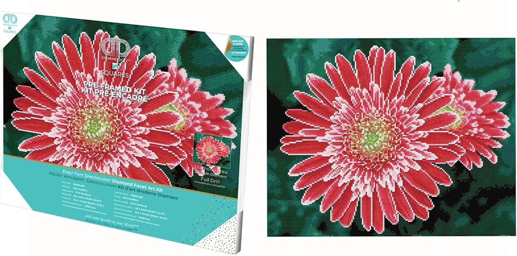 DIAMON DOT Pin Gerbera Pre-Frame Ki Flowe Diamon Paintin Kit fo Adult Diamon Ar Kit Relaxin Creativ Craf Ki wit Dot Gem 19.7inchx15.7inch
