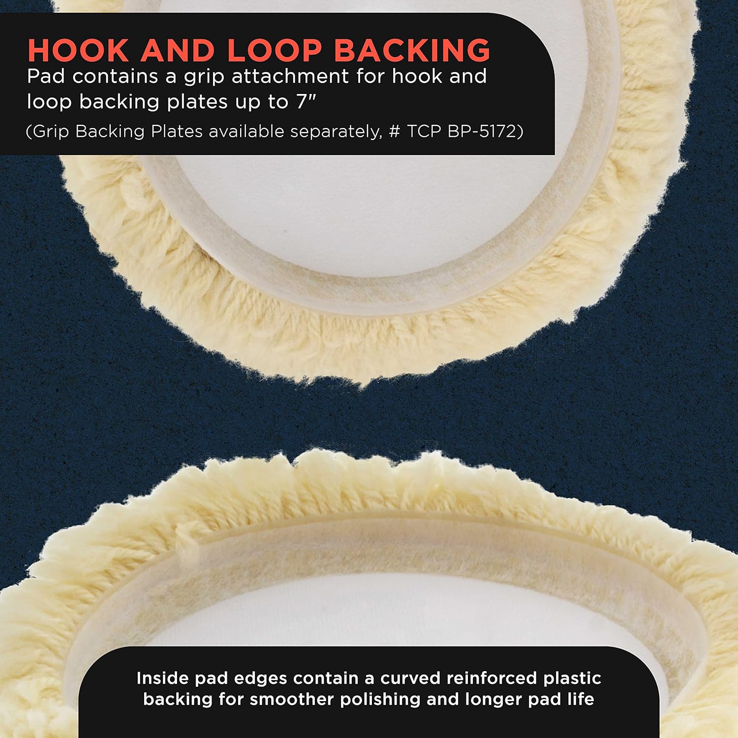 TCP Global 8inch 100% Wool Polishing & Buffing Pad with Hook and Loop Backing - Wool Buffing Pad for Automotive, Marine, Truck, RV & Compound Cutting