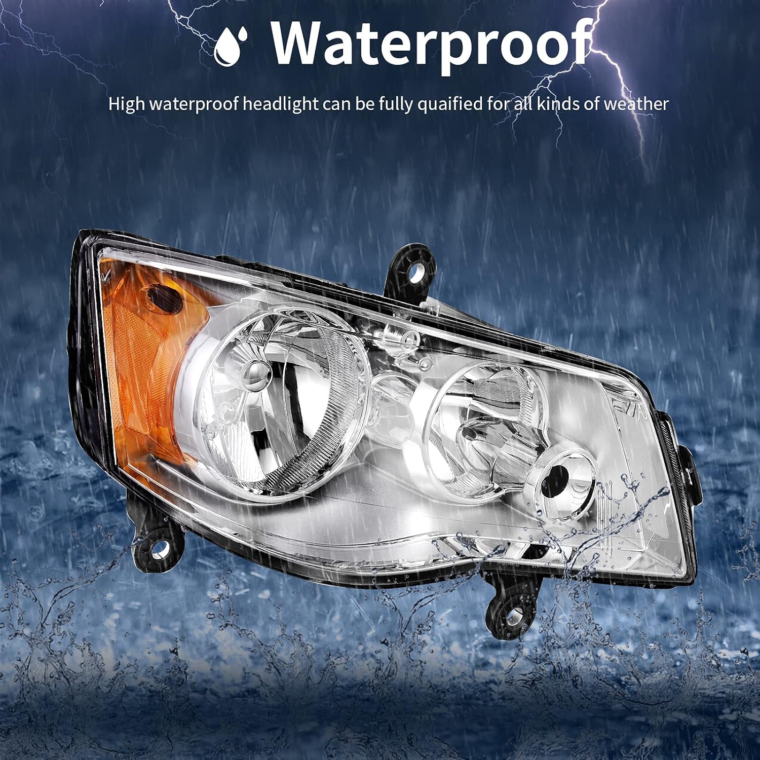AUTOSAVER88 Headlight Assembly Compatible with 2011-2020 Dodge Grand Caravan / 2008-2016 Chrysler Town & Country Chrome Housing Amber Reflector Clear Lens