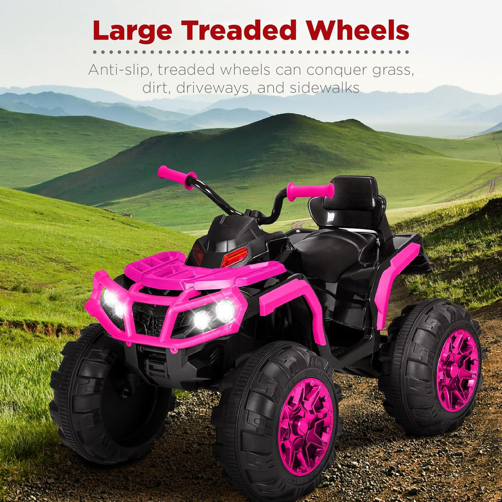 Best Choice Products 12V Kids Ride-On Electric ATV, 4-Wheeler Quad Car Toy w/Bluetooth Audio, 3.7mph Max Speed, Treaded Tires, LED Headlights, Radio - Hot Pink